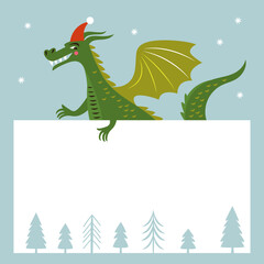 New Year of the green Dragon on the eastern calendar. Greeting card, banner with place for your text
