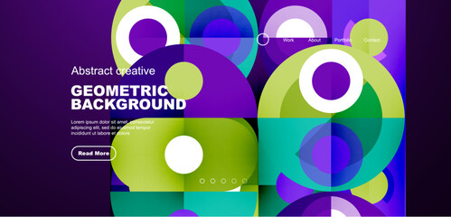 Abstract technology landing page background with circles and round elements. Creative concept for business, technology, science or print design