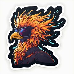 cartoonlike sticker of a cool phoenix in sunglasses side profile 8k 