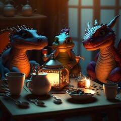 dragons having a tea partyunreal engine cinematic lighting detailed 