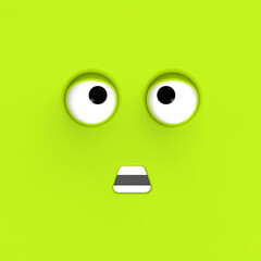 Green face of cute character. Cute face. stupid face. emotion surprise. Square image. Surprised...