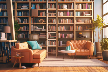 a close-up shot of a library room with a sweet and cute color