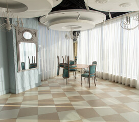 empty table and chair in coffee shop cafe - vintage effect style pictures