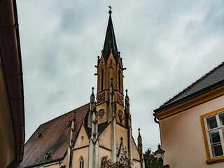 Fototapeta na wymiar Church of Assumption of St. Mary, German: Stadtpfarrkirche Maria Himmelfahrt, in Melk, Austria.