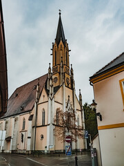 Fototapeta na wymiar Church of Assumption of St. Mary, German: Stadtpfarrkirche Maria Himmelfahrt, in Melk, Austria.