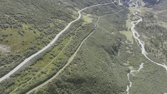 Steam railway, train with steam locomotive, behind Gletsch and curves to Grimsel Pass, Furka steam railway near Oberalpstafel, Obergoms, Furka Pass, Valais, Switzerland, Europe