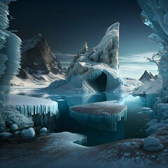 ice wonderland photorealistic ice landscapehighly detailed  - obrazy, fototapety, plakaty