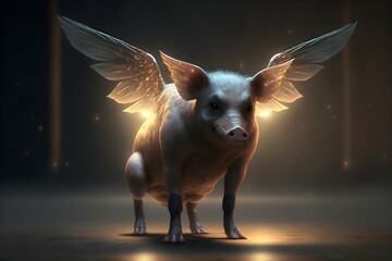 a realistic pig with wings Cinematic Lightning Photorealistic Volumetric light  - obrazy, fototapety, plakaty