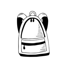 Back to school. Doodle style backpack on isolated white background.Front view.