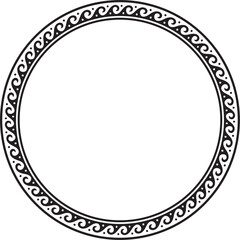 Vector round monochrome classic frame. Greek wave meander. Patterns of Greece and ancient Rome. Circle european border.