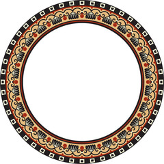 Vector colored round ornament ring of ancient Greece. Classic pattern frame border Roman Empire..