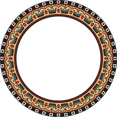 Vector colored round ornament ring of ancient Greece. Classic pattern frame border Roman Empire..