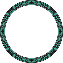 Vector round green and black classic frame. Greek meander. Patterns of Greece and ancient Rome. Circle european border
