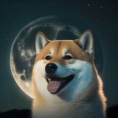 doge coin dog smiling in the moon 