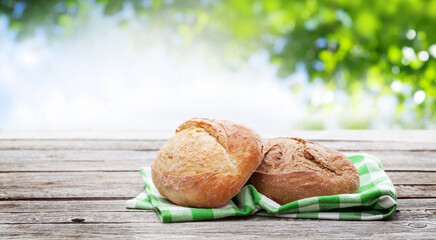 Homemade bread on wooden table