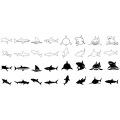 Shark icon vector set. sea ​​life illustration sign collection. fish symbol or logo.