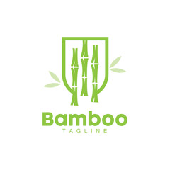 Bamboo Logo, Panda Food Green Plant Vector, Simple Minimalist Design, Illustration Element Template