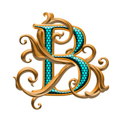 Golden Decorative Letter Alphabet B, others transparent background PNG clipart