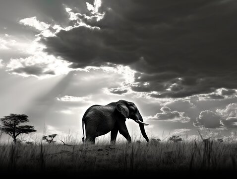 Black and white photo of an Elephant (Generative AI)