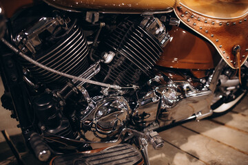 engine of an old retro motorcycle close-up