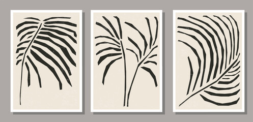 Fototapeta na wymiar Set of minimalist botanical composition with leaves abstract collage