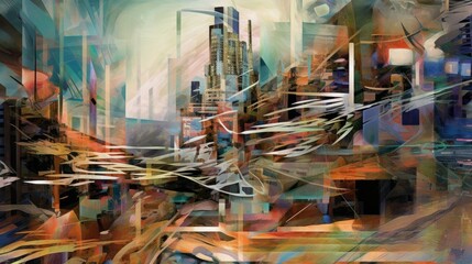 A modern abstract interpretation on earth, which has been mercilessly polluted and depleted by human activity in the world. Total destruction in city. Generative AI
 5