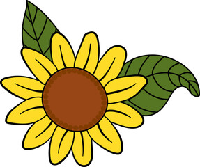 Sunflower on a white isolated background. Cartoon style.