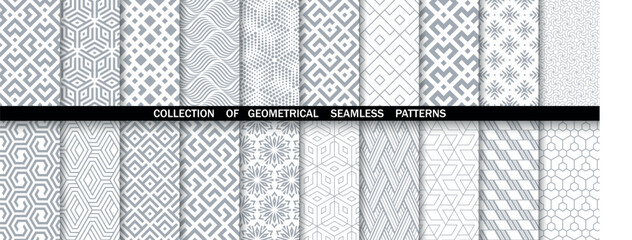 Geometric set of seamless gray and white patterns. Simpless vector graphics.