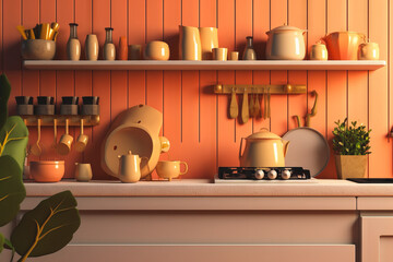 a close-up shot of a kitchen in a sweet and cute color