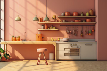 a close-up shot of a kitchen in a sweet and cute color