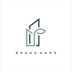 building plant and leaf minimalism logo vector