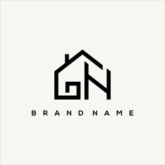 GH GN initials and minimalist home logo vector