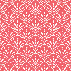 Flower geometric pattern. Seamless vector background. White and point ornament. Ornament for fabric, wallpaper, packaging. Decorative print