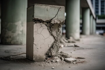 cracked concrete pillar, construction building