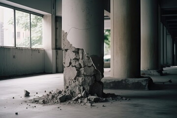 cracked concrete pillar, construction building
