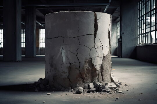 cracked concrete pillar, construction building