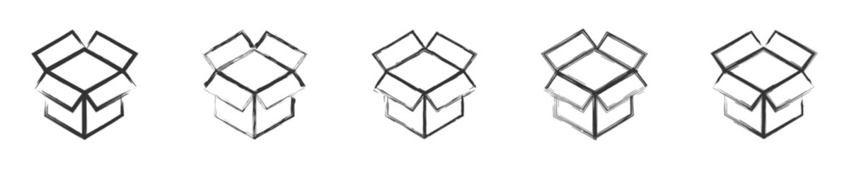 Hand drawn open box icon set. Vector illustration.