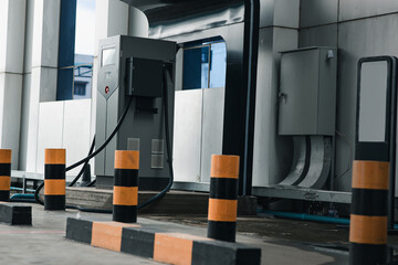 Image of Electric vehicle charging station for charge EV battery. Plug for vehicle with electric...