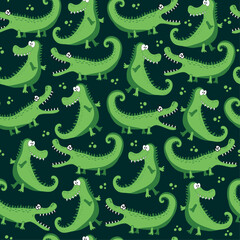 Crocodile and alligator seamlass pattern. Funny graphic design. Good for textile print, wrapping and wallpaper, covering.
