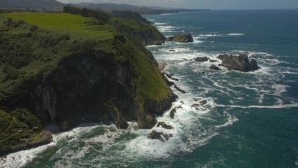 Aerial view of a beautiful seascape in Asturias, Spain