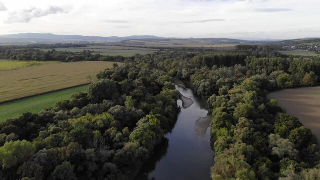 River landscape on the Hornad, aerial view, Sutok Hornadu a Torysy, Nizna Mysla, Slovakia, Europe