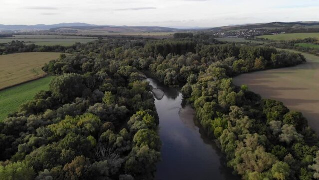 River landscape on the Hornad, aerial view, Sutok Hornadu a Torysy, Nizna Mysla, Slovakia, Europe