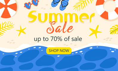 Fototapeta na wymiar Summer sale vector banner background with summer element. Vector Illustration