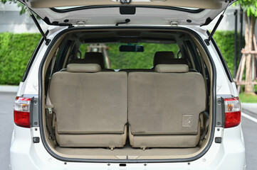 rear view of the car open trunk The exterior of a modern, modern car empty trunk.