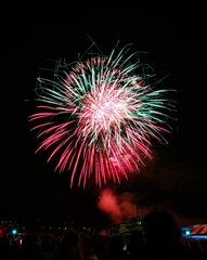 Low-angle shot of vibrant multicolored fireworks illuminated in the night sky