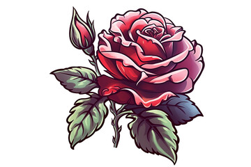 Rose flower painting illustration on white background