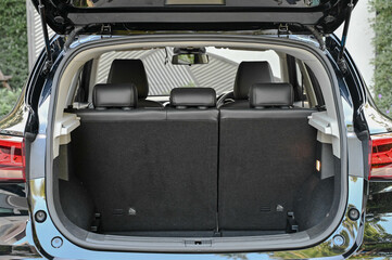 rear view of the car open trunk The exterior of a modern, modern car empty trunk.