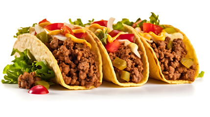 beef tacos with salad on isolate white background created with Generative AI