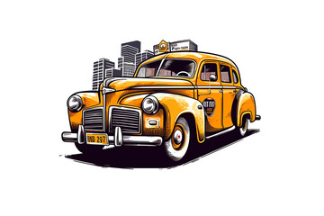 Fototapeta na wymiar Yellow vintage car painting on a white background