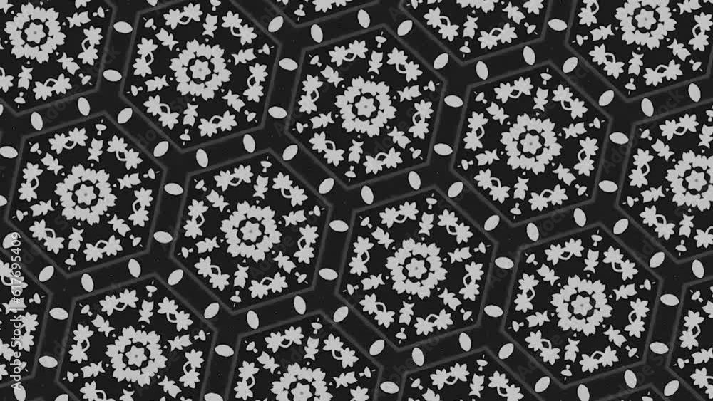 Poster 3d rendered animation of black and white hypnotic patterns background